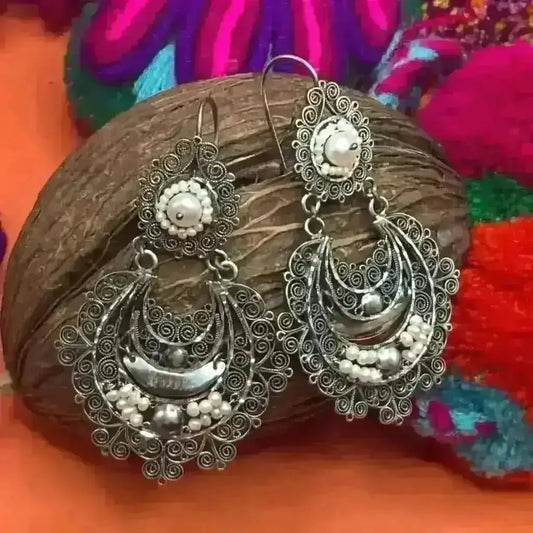 Mexican silver filigree earrings with pearls
