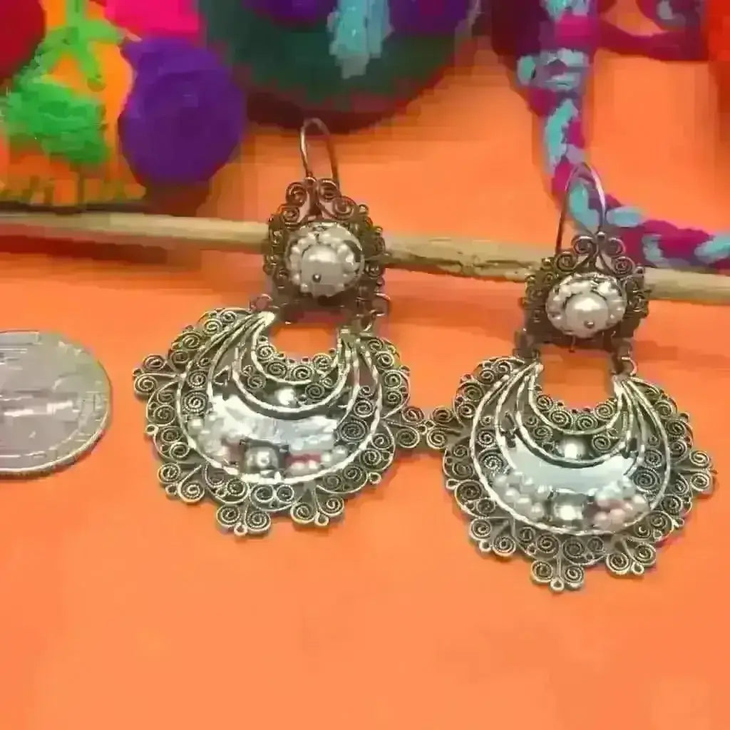 Mexican silver filigree earrings with pearls