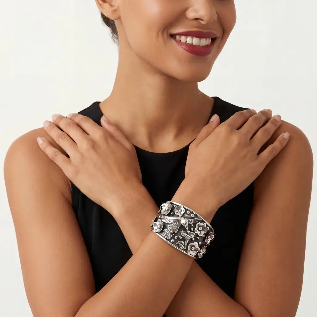 Modern Taxco Hummingbird Silver Bracelet, Adjustable