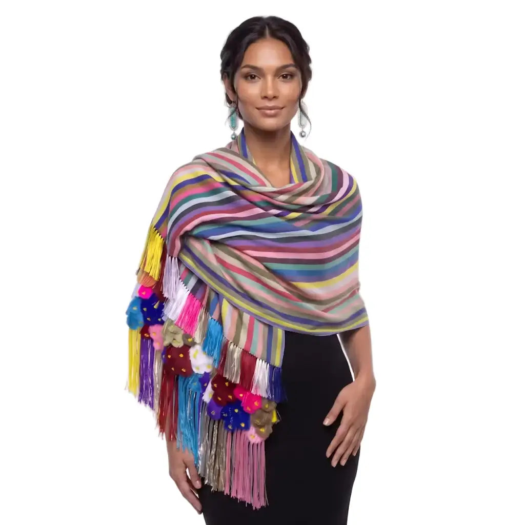 Multi color Purepecha Rebozo with fringe from Michoacán