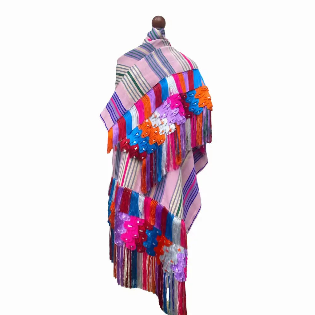 Multi stripe Purepecha Rebozo with fringe from Michoacán