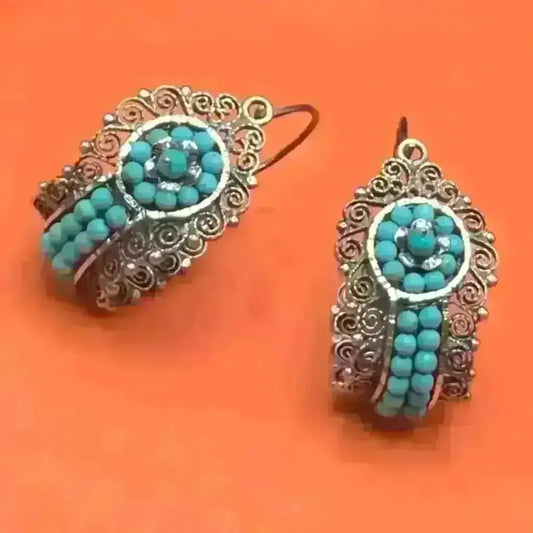 Oaxaca hoop filigree earrings with turquoise beads - Frida