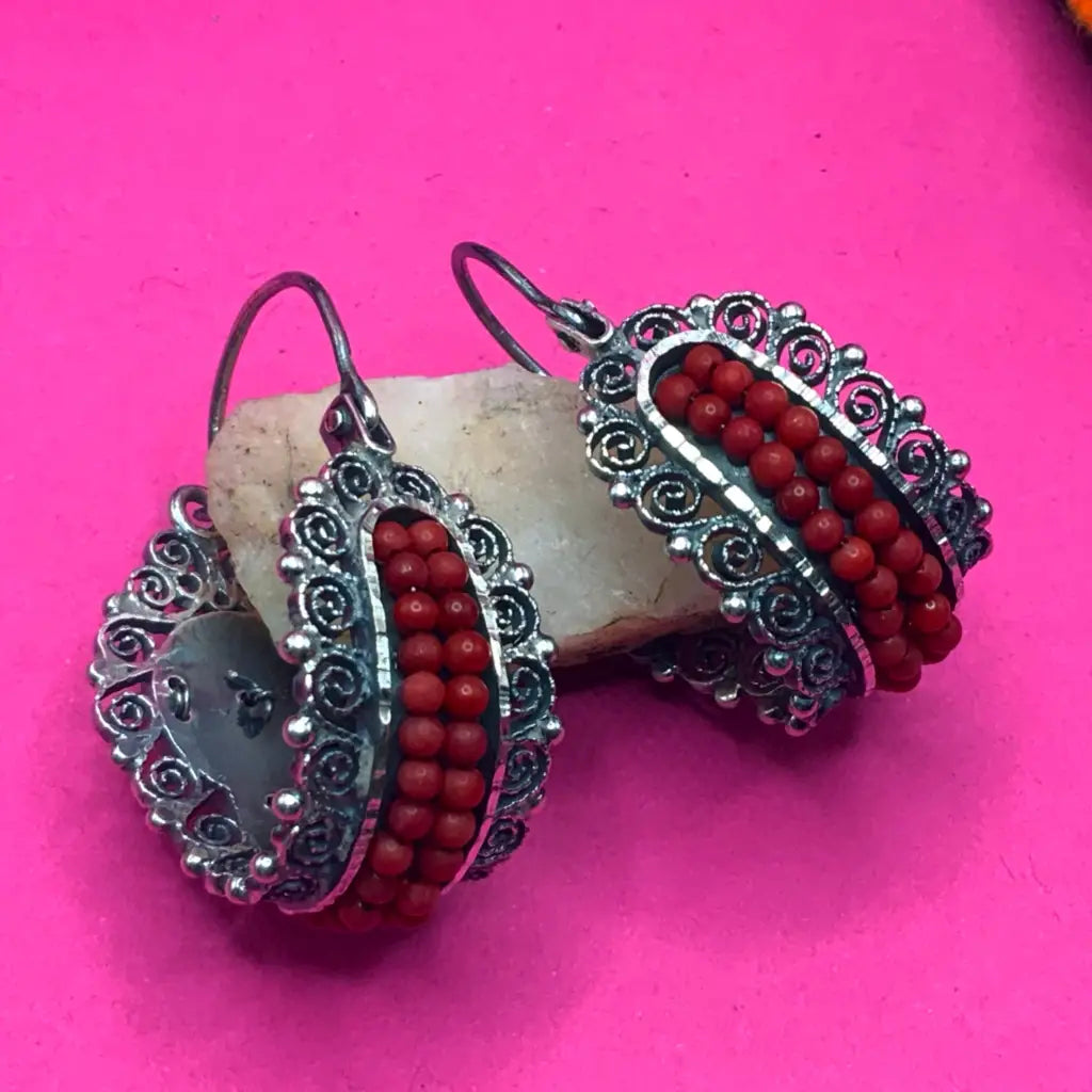 Oaxaca hoop filigree earrings with turquoise beads-Frida