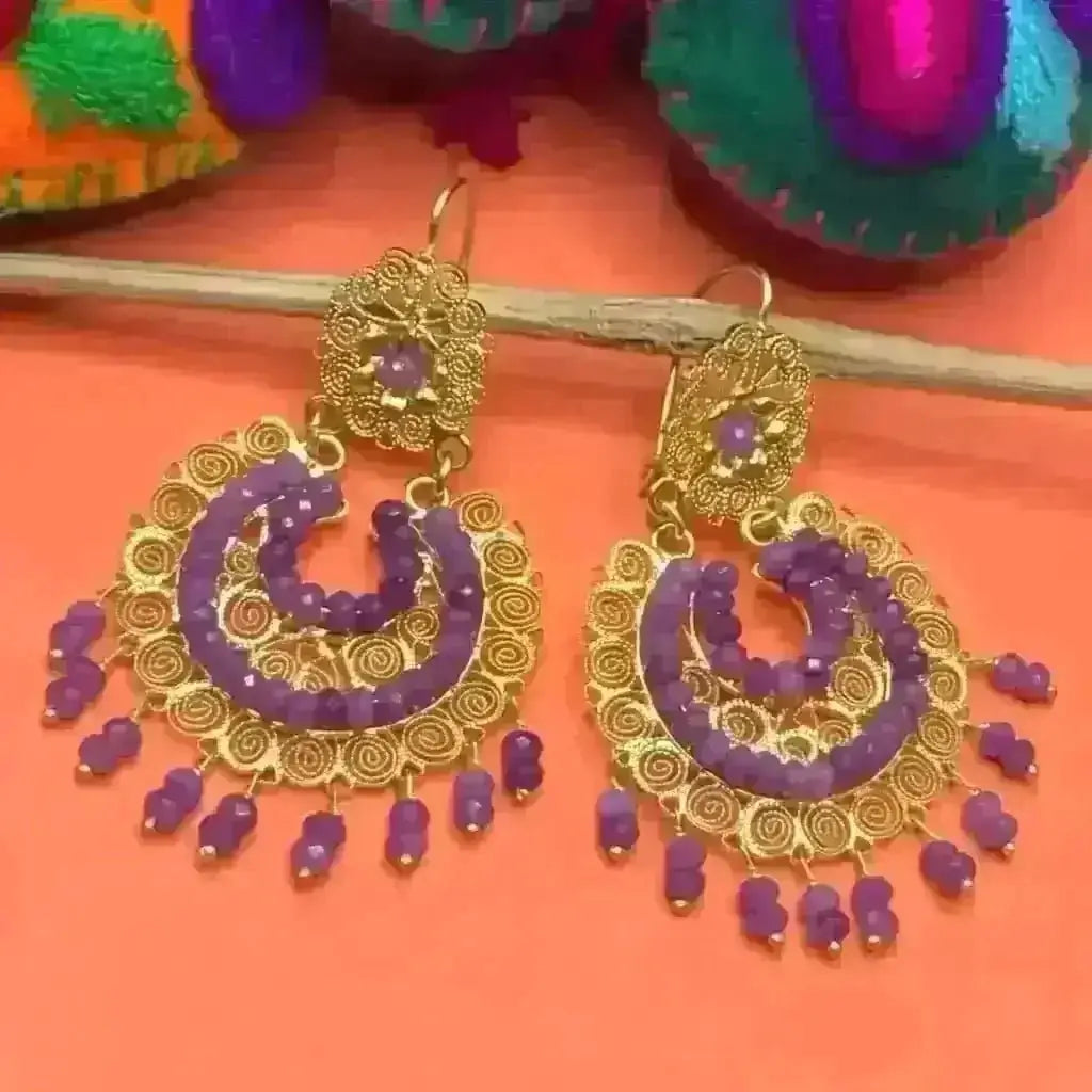 Oaxacan 24 karat gold vermeil amethyst filigree earrings