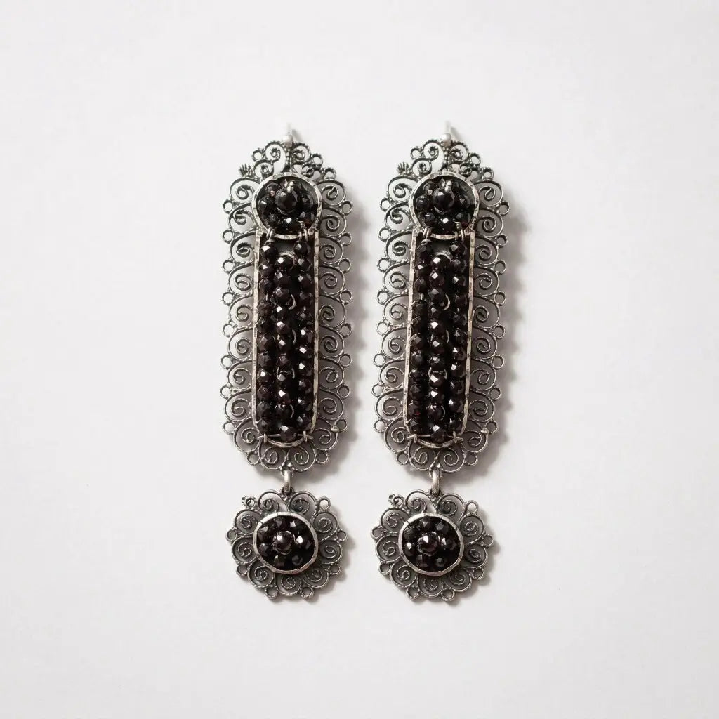 Oaxacan Sterling Silver Filigree Black Agate Gusano Dangle