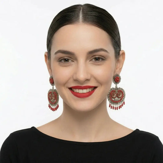 Oaxacan Filigree Earrings with Coral, Handmade Sterling