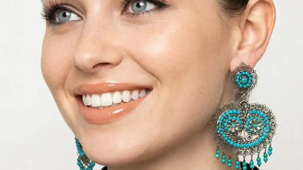 Oaxacan filigree earrings with turquoise - necklace