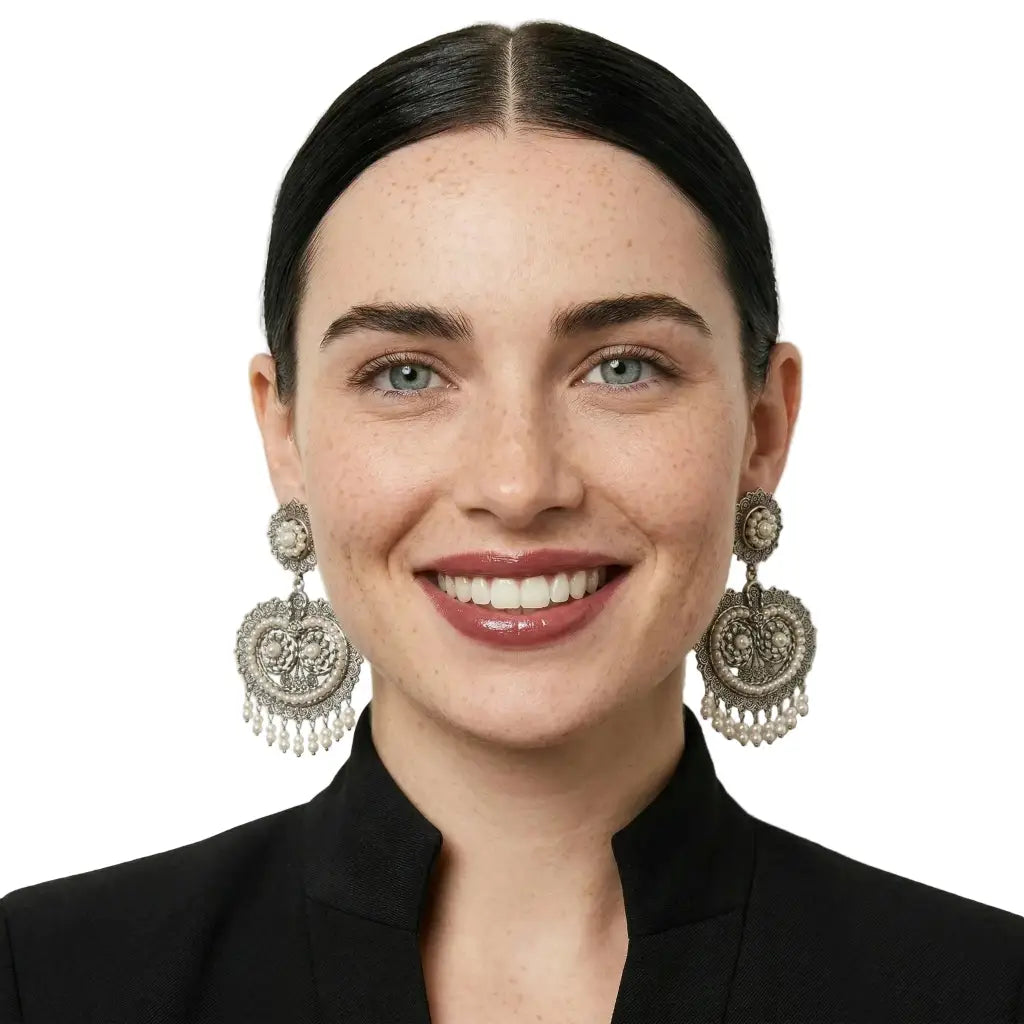 Oaxacan Filigree Sterling Silver Earrings with Pearl,