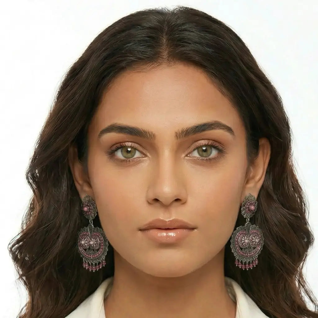 Oaxacan Filigree Earrings with Ruby and Pink Pearl,