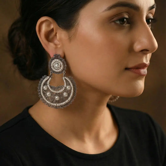 Oaxacan filigree statement earrings with pearls handmade