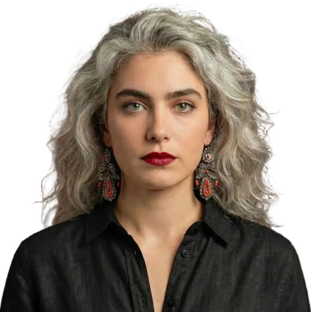 Oaxacan Filigree Sterling Silver Earrings with Coral,