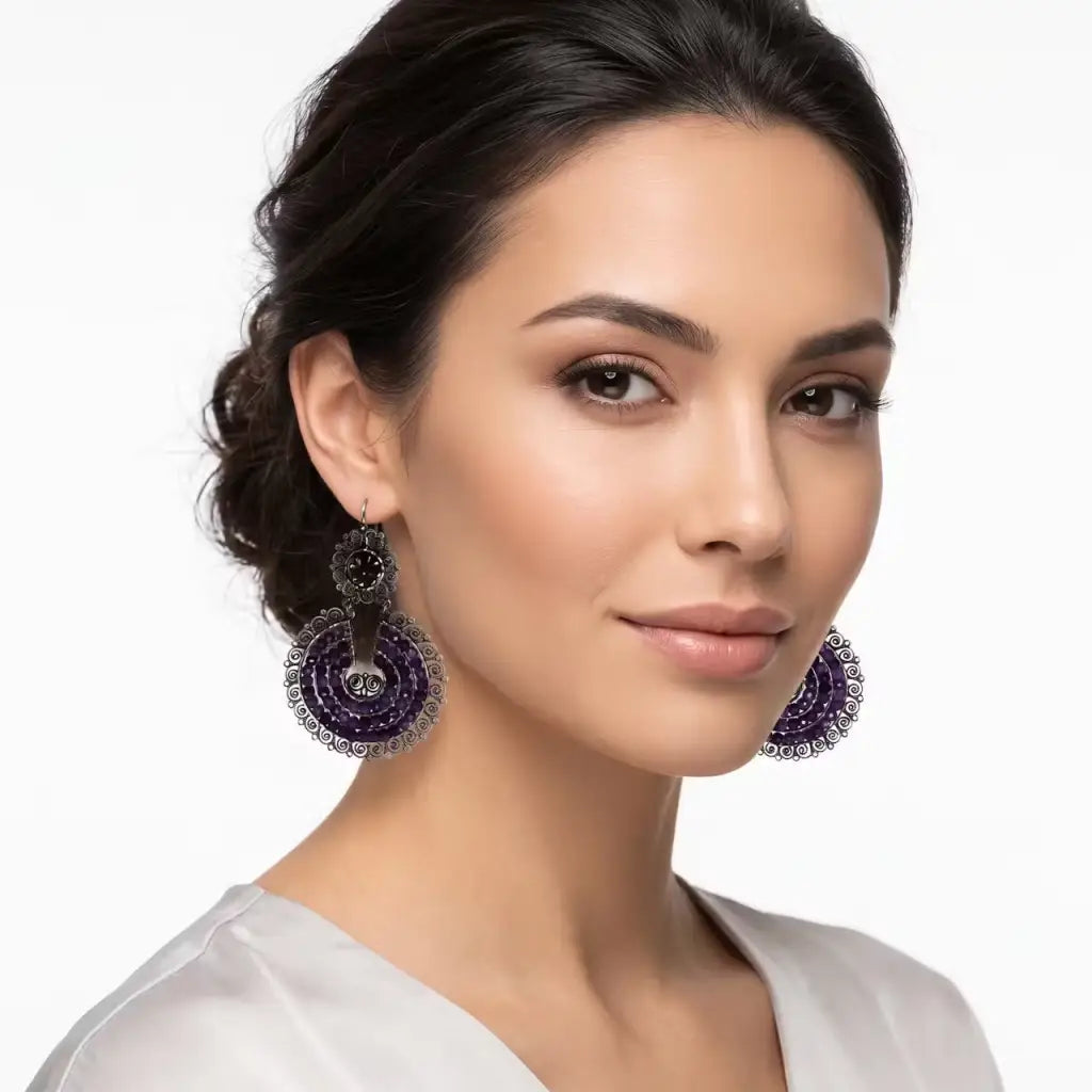 Oaxacan pure silver filigree earrings with amethyst