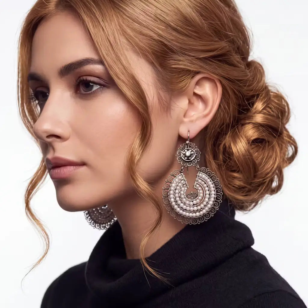 Oaxacan pure silver filigree earrings with pearls