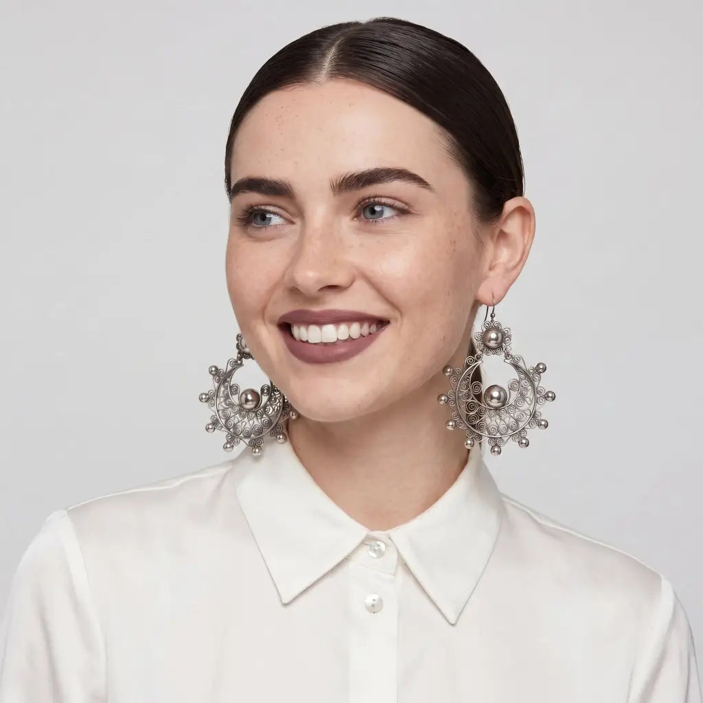 Oaxacan Silver Filigree Earrings with Coral, Handmade