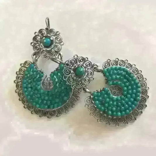 Oaxacan silver filigree earrings with turquoise