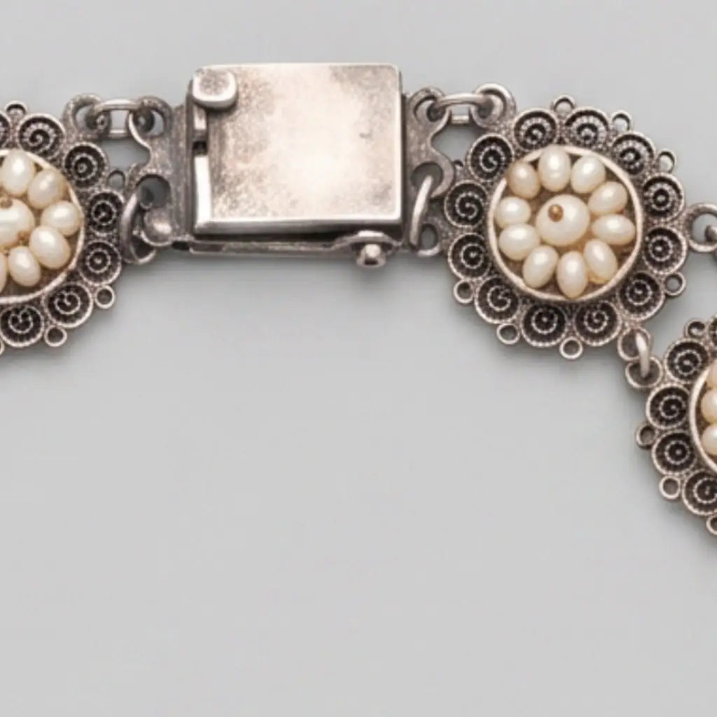 Oaxacan Silver Filigree Necklace with Pearls, Antique