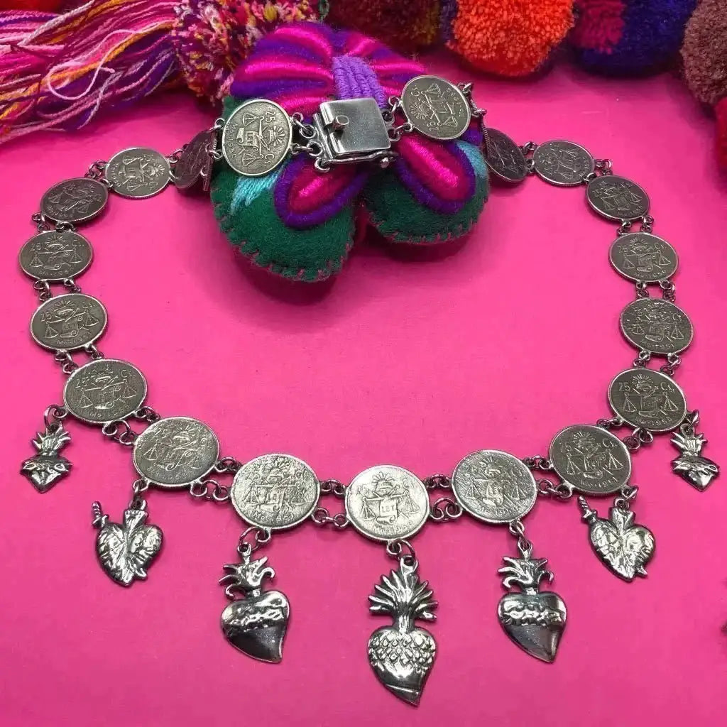 Oaxacan vintage Silver coin necklace circa 1950 - antique