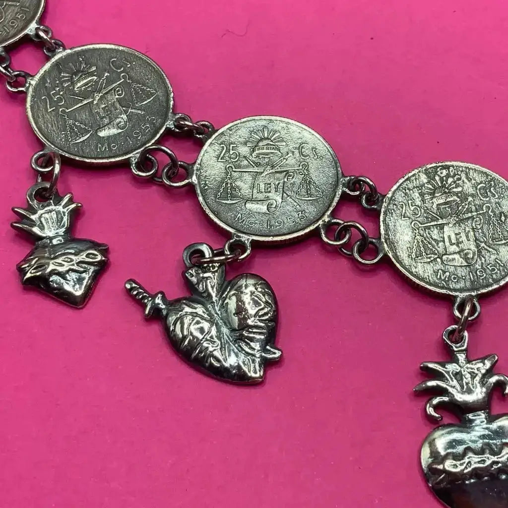 Oaxacan vintage Silver coin necklace circa 1950 - antique