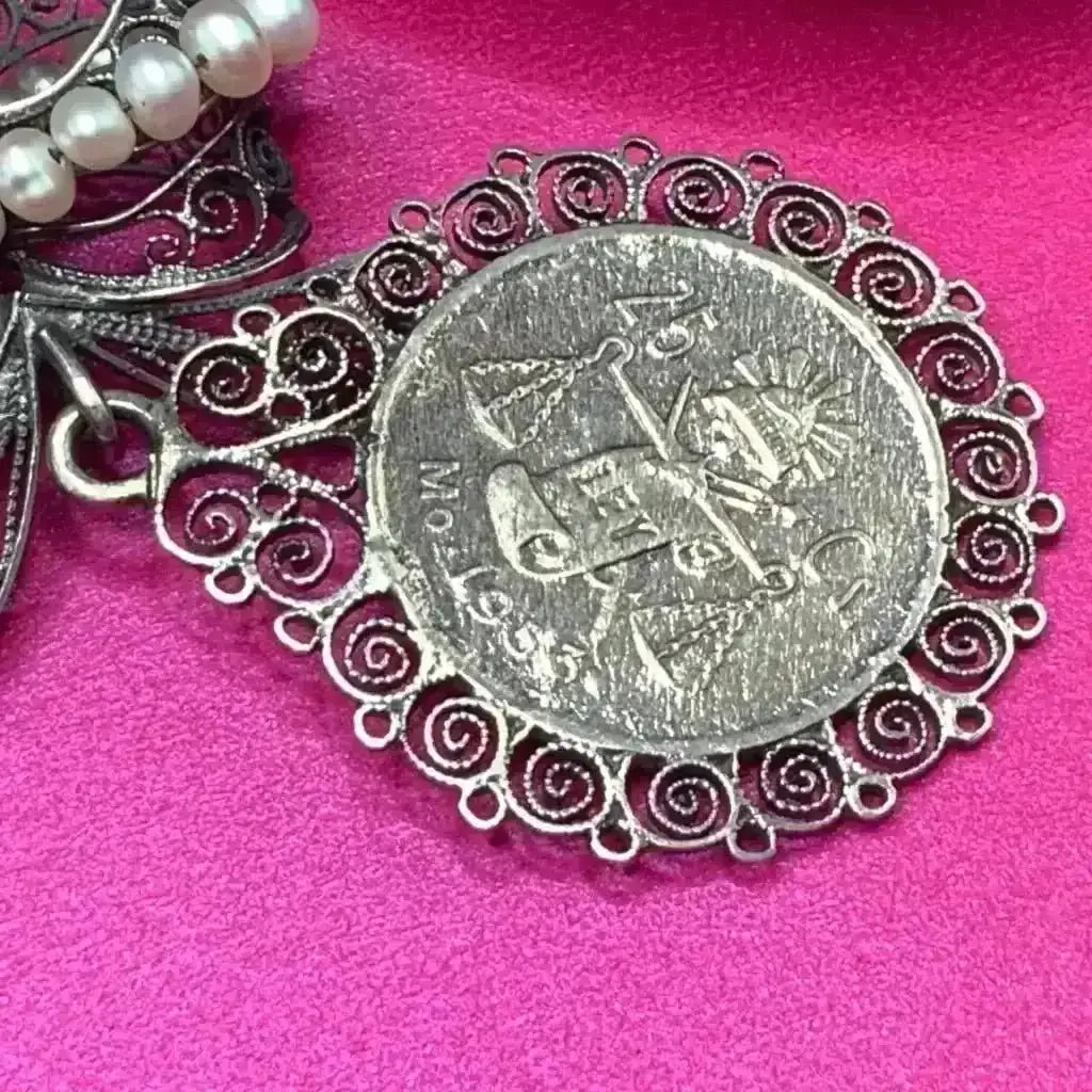 Oaxacan vintage Silver filigree earrings with pearls