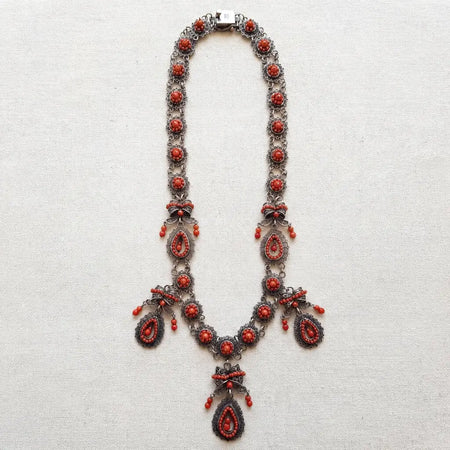 Oaxacan vintage Silver filigree necklace with Coral circa