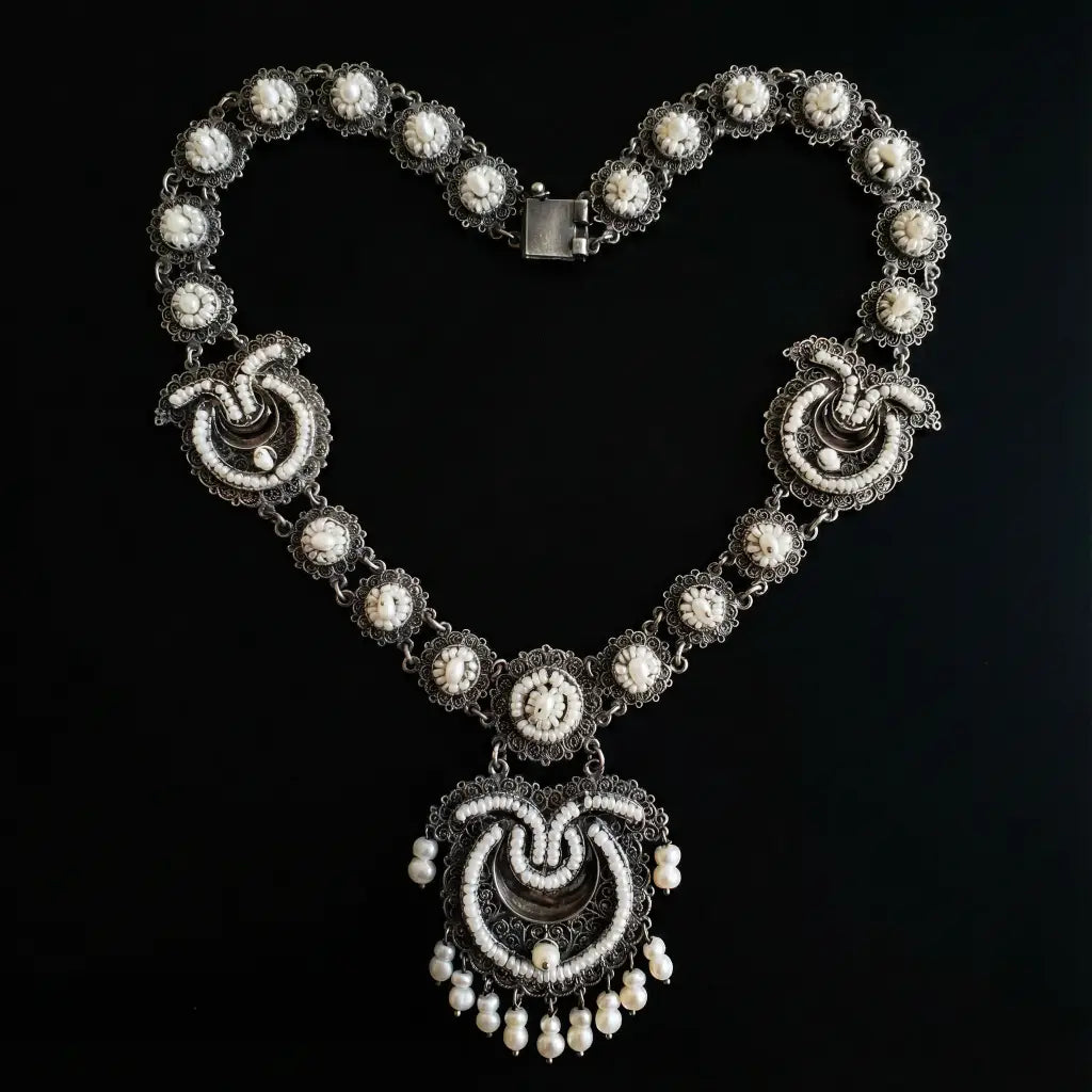 Vintage Oaxacan Silver Filigree Necklace with Pearls,