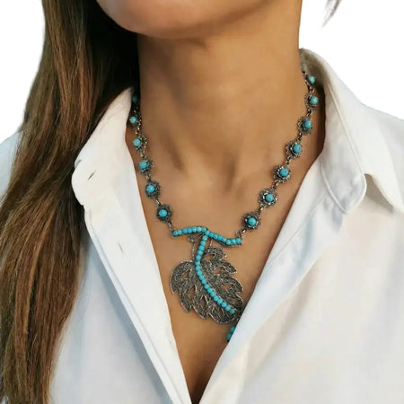 Oaxacan vintage Silver filigree necklace with turquoise