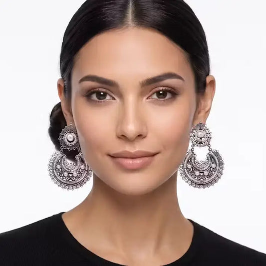 Ornate Oaxacan silver filigree earrings with pearls