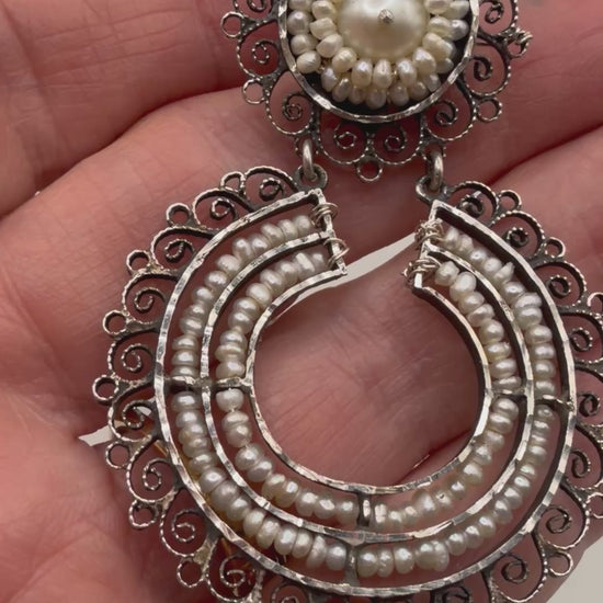 Oaxacan Filigree Sterling Silver Small Hoop Earrings with pearls (Copy).