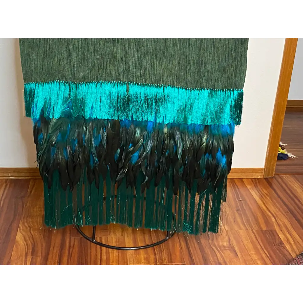 Purepecha rebozo with fringe and feathers - Shawl