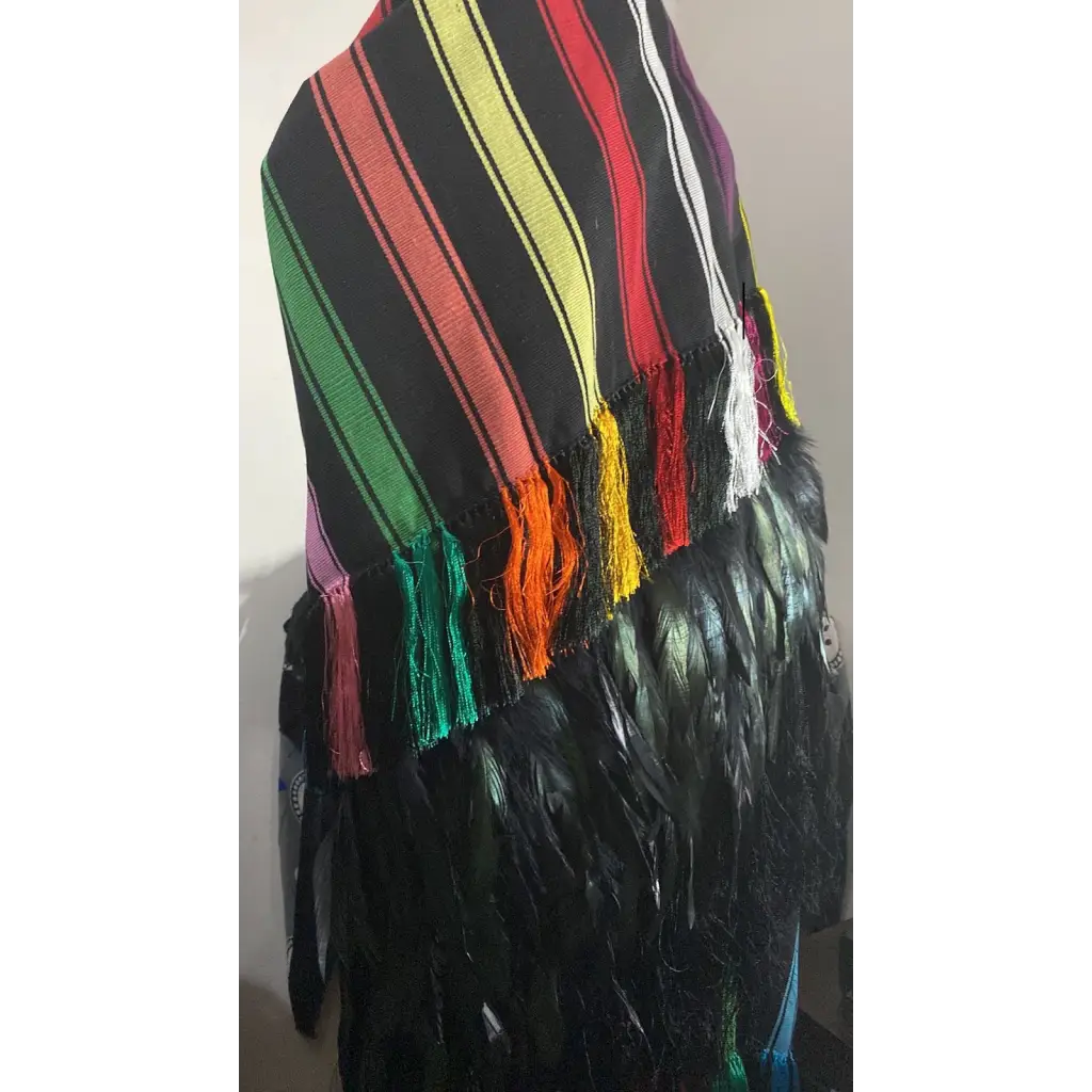 Purepecha rebozo with fringe and feathers - Shawl