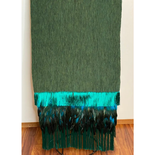 Purepecha rebozo with fringe and feathers - Shawl