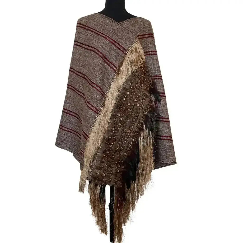 Purepecha rebozo with fringe and feathers - Shawl