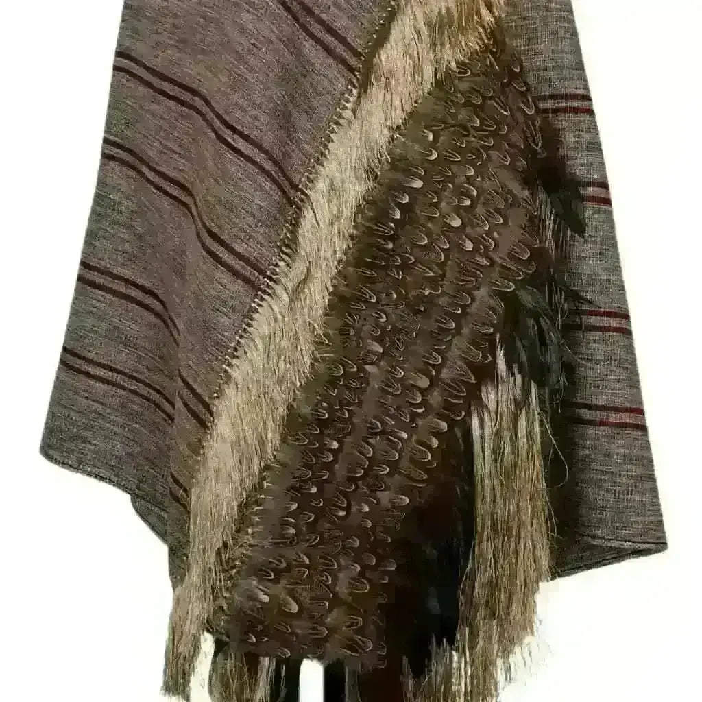 Purepecha rebozo with fringe and feathers - Shawl