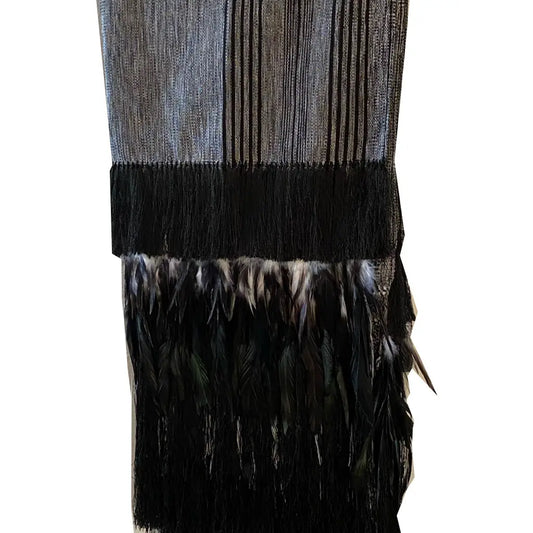 Purepecha rebozo with fringe and feathers - Shawl