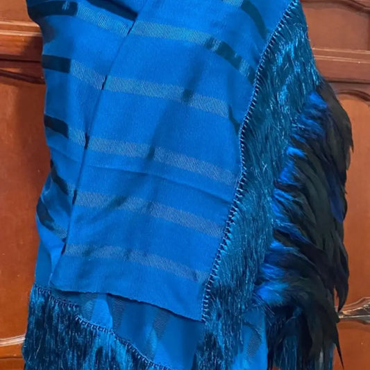 Purepecha rebozo with fringe and feathers - Shawl