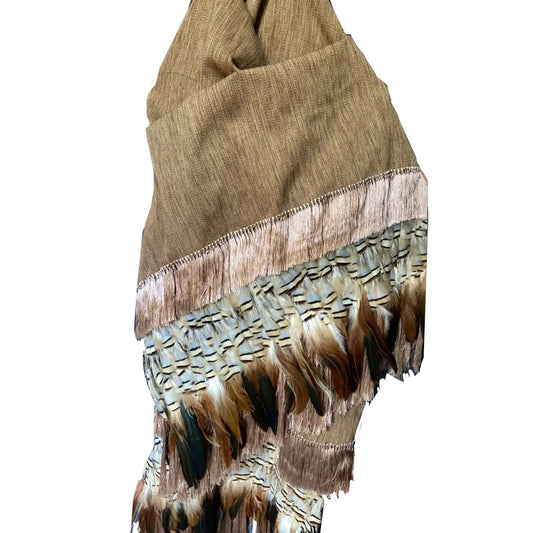 Purepecha rebozo with fringe and feathers - Shawl