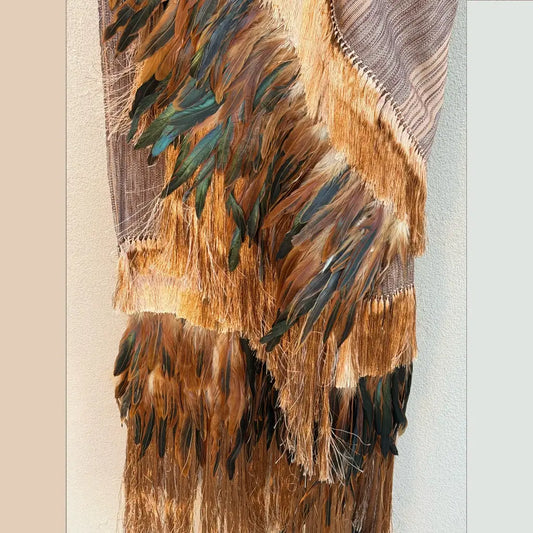 Purepecha rebozo with fringe and feathers - Shawl