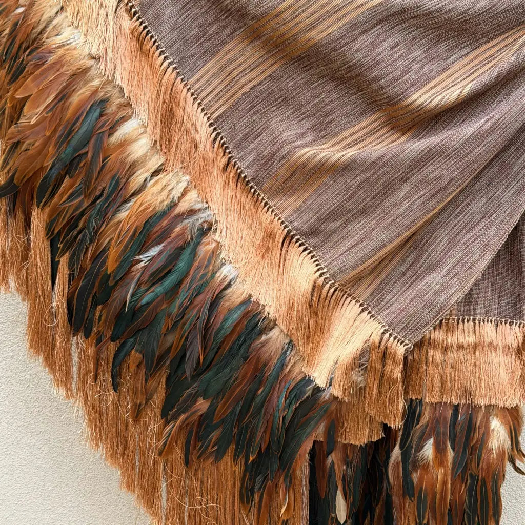Purepecha rebozo with fringe and feathers - Shawl