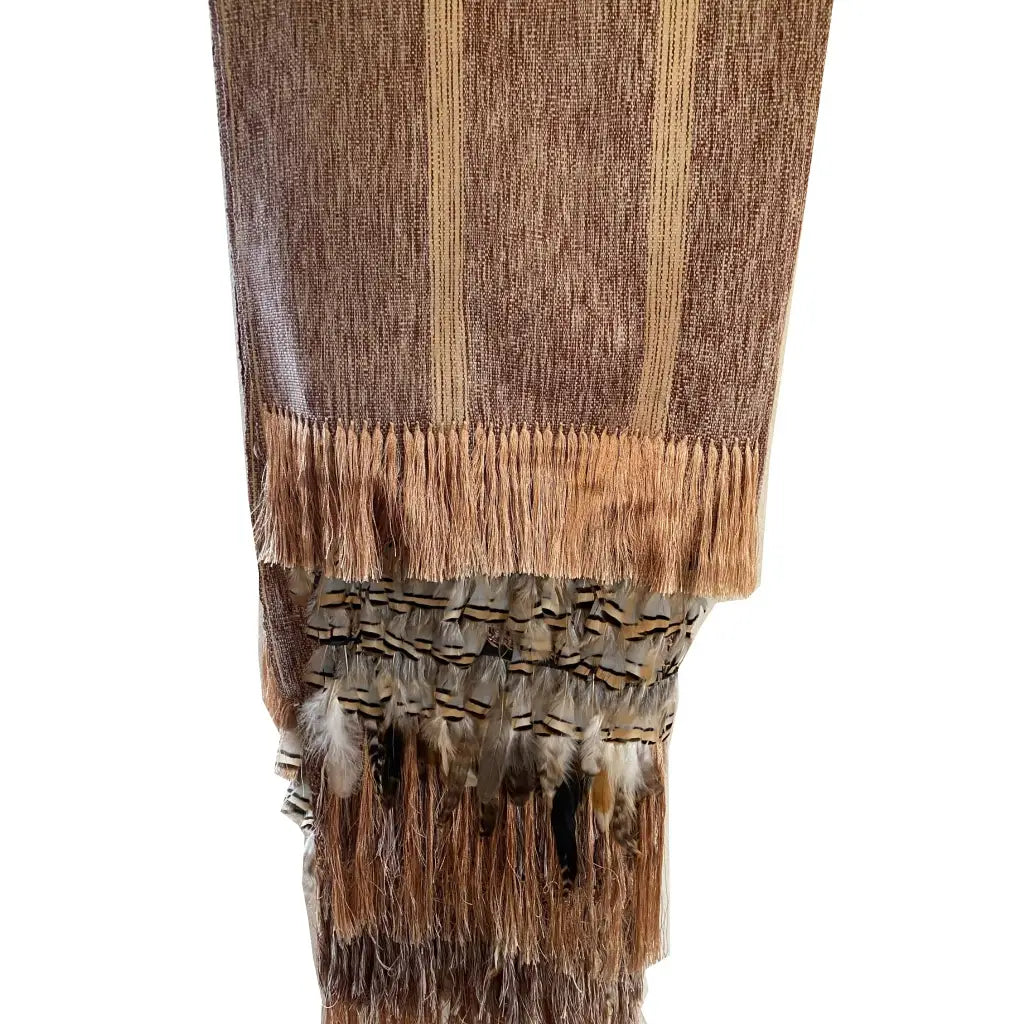 Purepecha rebozo with fringe and feathers - Shawl