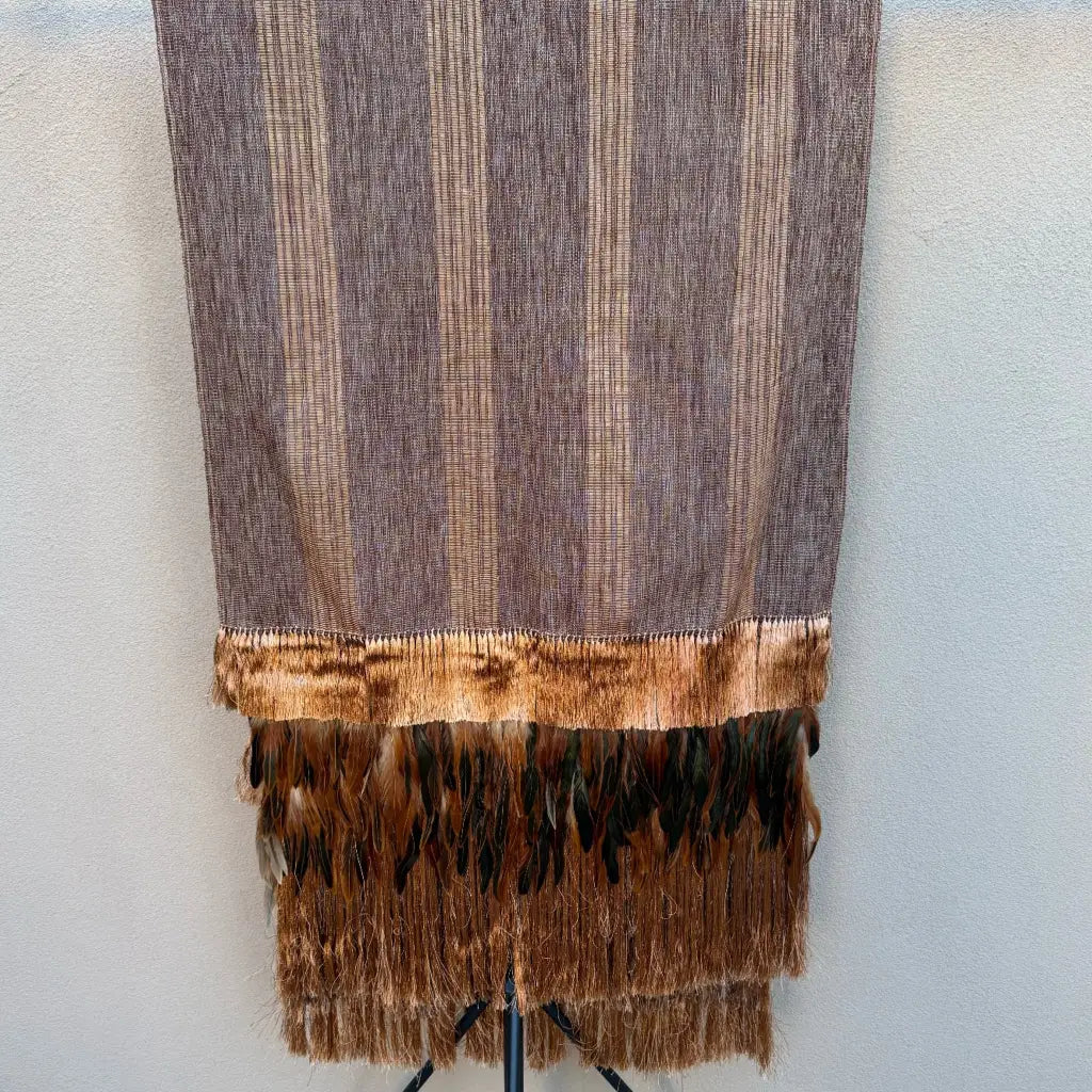 Purepecha rebozo with fringe and feathers - Shawl