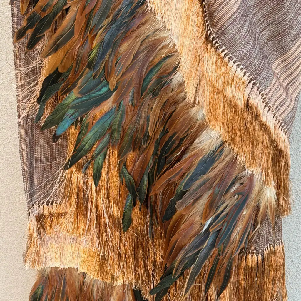 Purepecha rebozo with fringe and feathers - Shawl