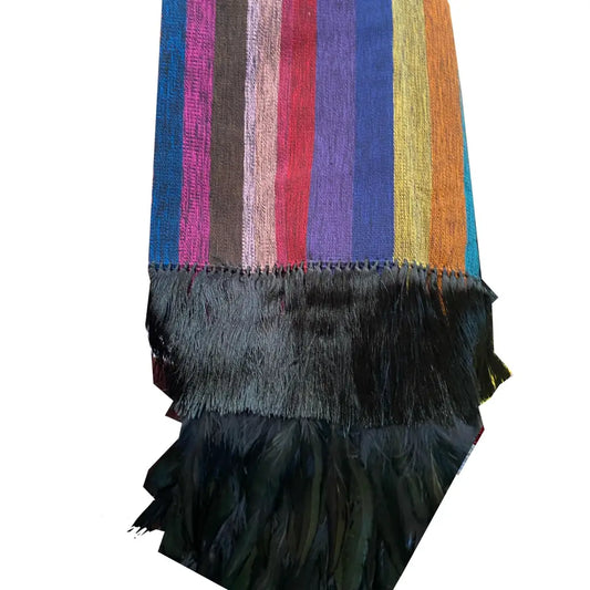 Purepecha rebozo with fringe and feathers - Shawl