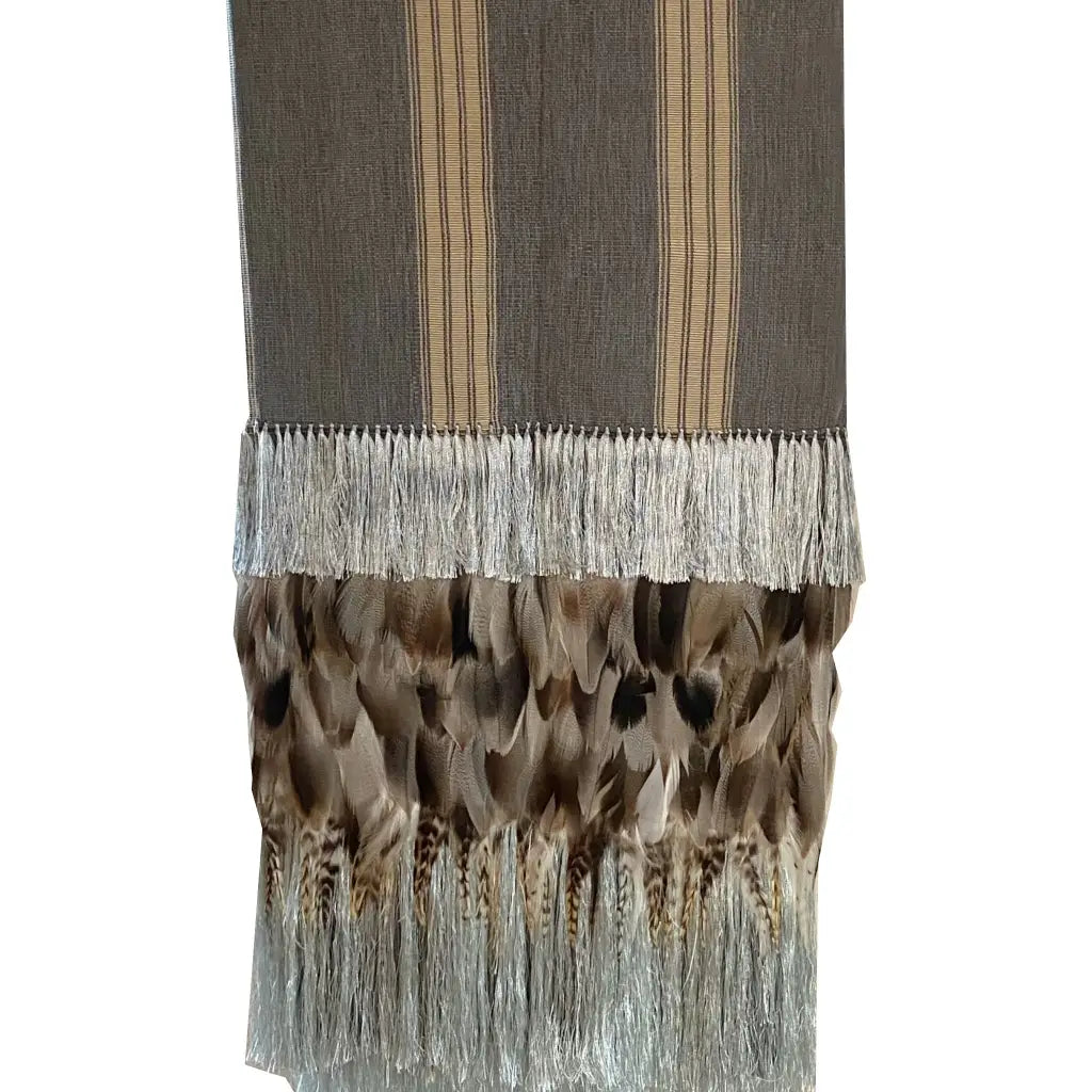 Purepecha rebozo with fringe and feathers - Shawl