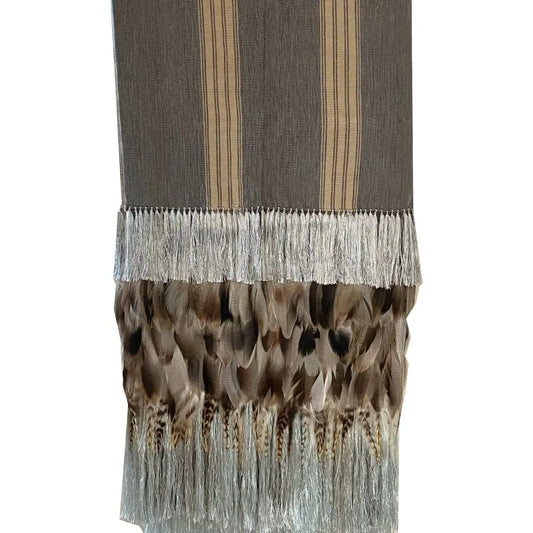Purepecha rebozo with fringe and feathers - Shawl