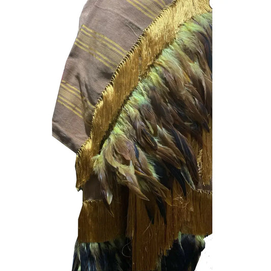 Purepecha rebozo with fringe and feathers - Shawl