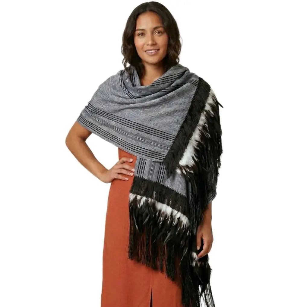 Purepecha Rebozo Shawl, Handwoven Cotton with Silk Fringe