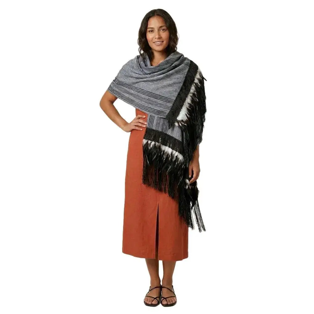 Purepecha Rebozo Shawl, Handwoven Cotton with Silk Fringe
