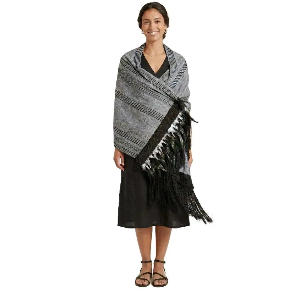Purepecha Rebozo Shawl, Handwoven Cotton with Silk Fringe