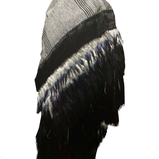 Purepecha rebozo with fringe and feathers Shawl