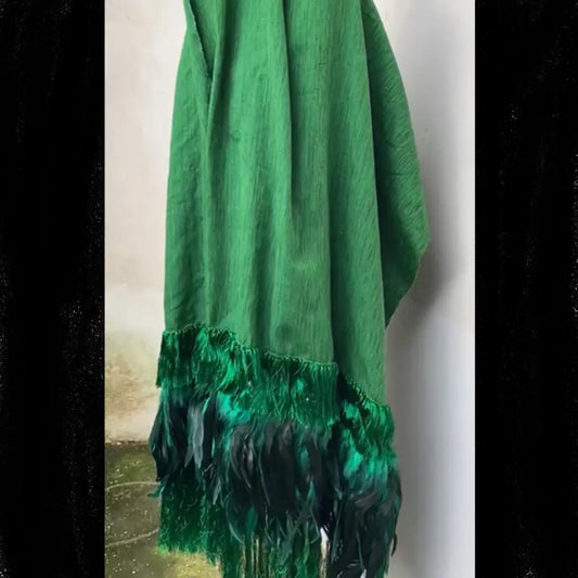 Purepecha rebozo with fringe and feathers - Shawl